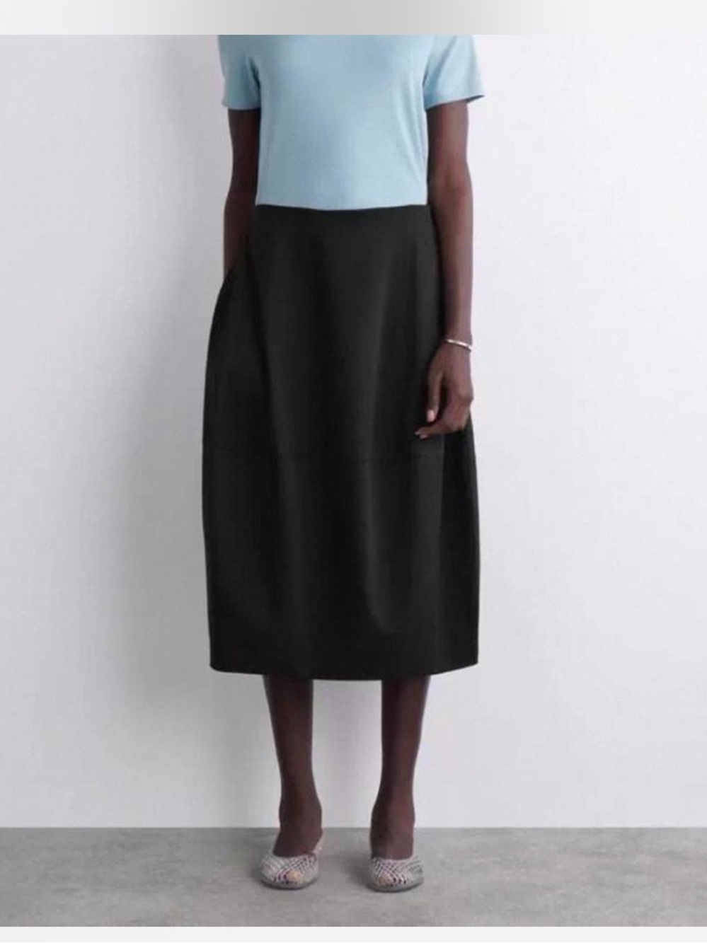 COS Navy Silk blend high-low cocoon skirt